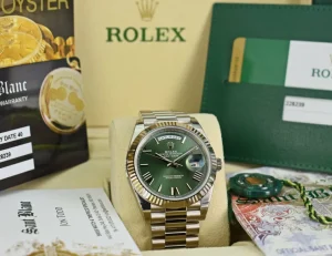 President Dress Watches | Sant Blanc ROLEX White Gold DayDate 40 President Green Roman Model 228239