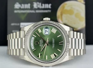 President Dress Watches | Sant Blanc ROLEX White Gold DayDate 40 President Green Roman Model 228239