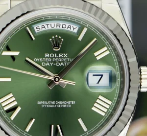 President Dress Watches | Sant Blanc ROLEX White Gold DayDate 40 President Green Roman Model 228239