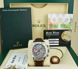 Men's Watches | Racing Professional Watches | Sant Blanc ROLEX White Gold Daytona Tahitian Mother of Pearl Roman Dial Brown Crocodile Strap Model 116519