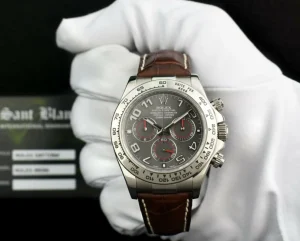 Men's Watches | Racing Professional Watches | Sant Blanc ROLEX White Gold Daytona Gray Slate Arabic Dial with Brown Crocodile Strap Model 116519