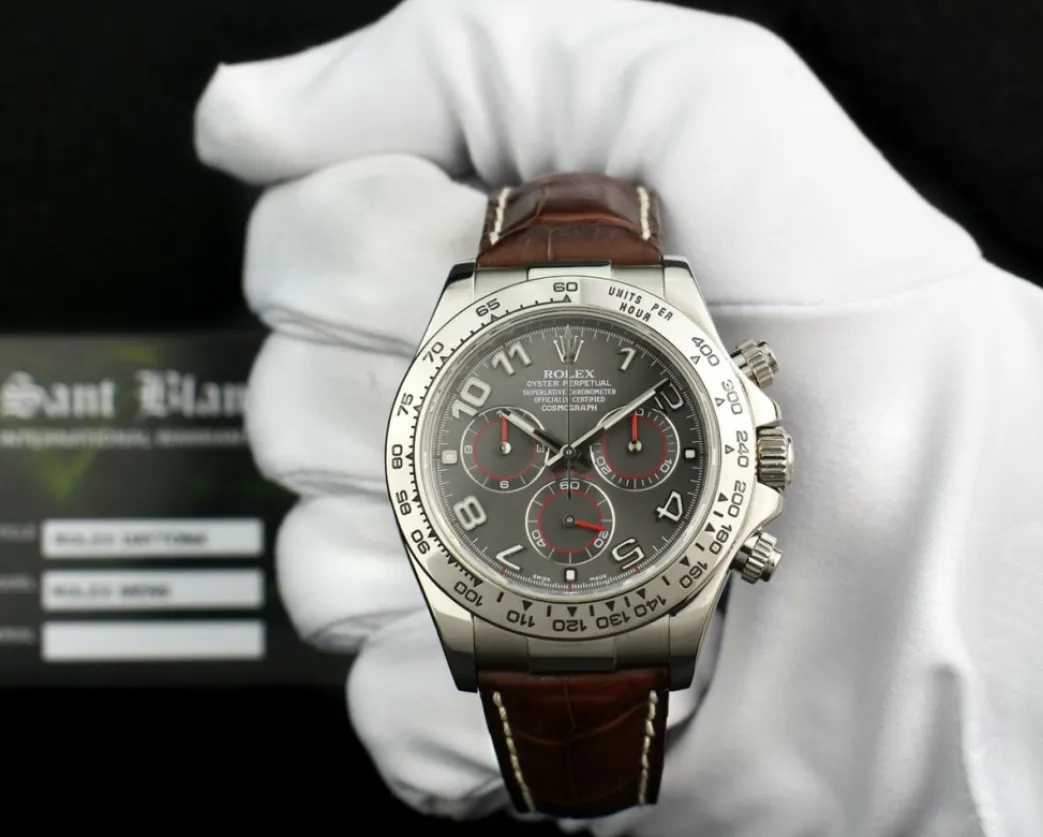 rolex_white_gold_daytona__1-2.webp Men's Watches | Racing Professional Watches | Sant Blanc ROLEX White Gold Daytona Gray Slate Arabic Dial with Brown Crocodile Strap Model 116519