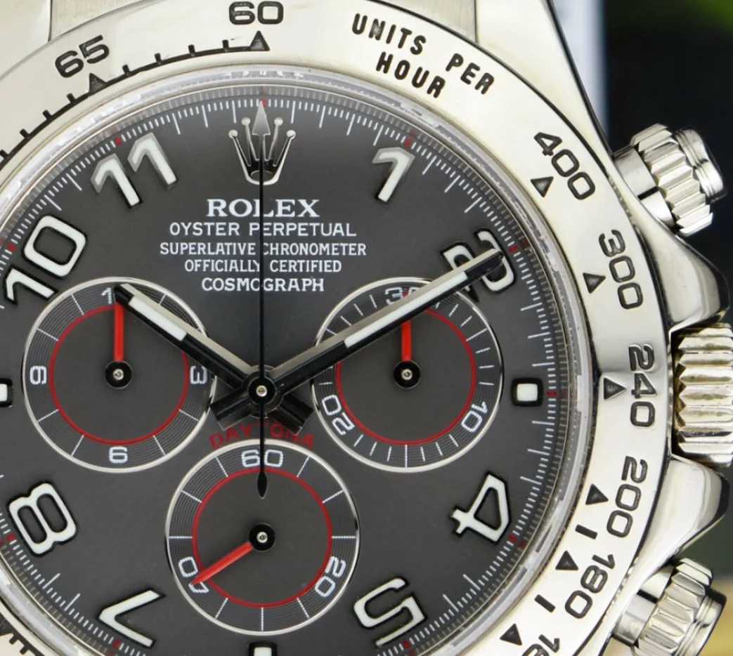 rolex_white_gold_daytona__10-1.webp Men's Watches | Racing Professional Watches | Sant Blanc ROLEX White Gold Daytona Gray Slate Arabic Dial with Brown Crocodile Strap Model 116519