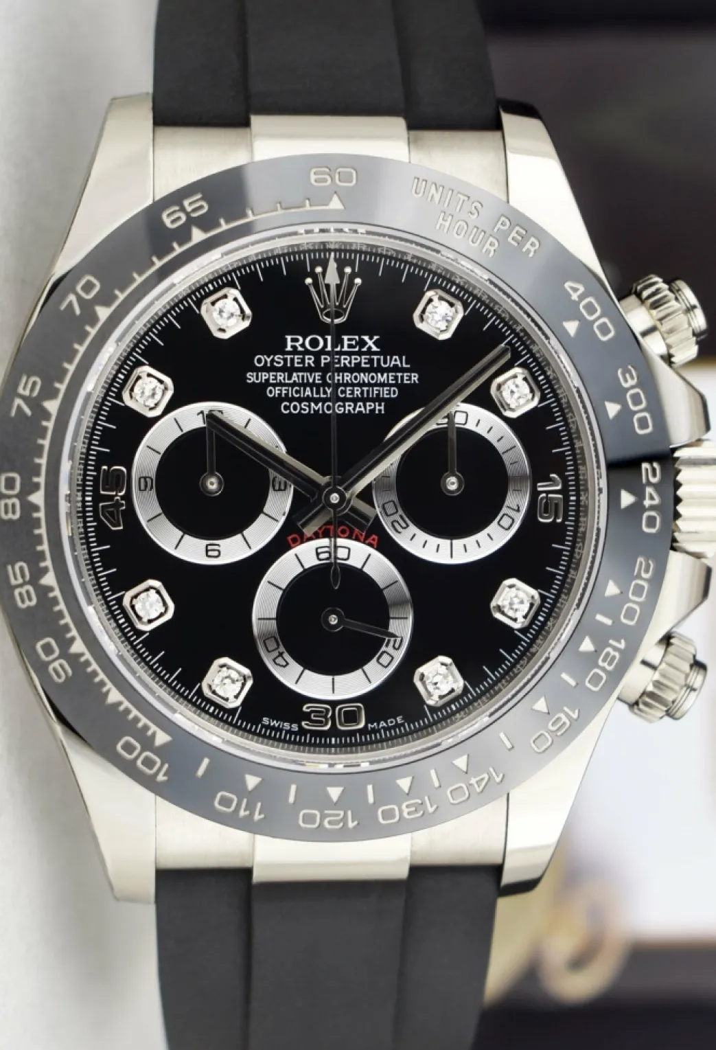 rolex_white_gold_daytona__2.webp Racing Professional Watches | Sant Blanc ROLEX White Gold Daytona Black Diamond Dial Oysterflex Strap Model 116519LN