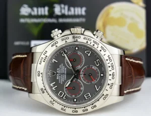 Men's Watches | Racing Professional Watches | Sant Blanc ROLEX White Gold Daytona Gray Slate Arabic Dial with Brown Crocodile Strap Model 116519