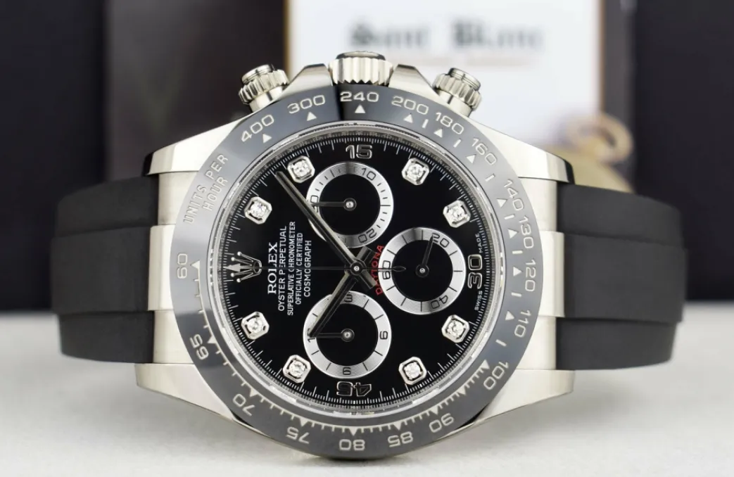 rolex_white_gold_daytona__3.webp Racing Professional Watches | Sant Blanc ROLEX White Gold Daytona Black Diamond Dial Oysterflex Strap Model 116519LN