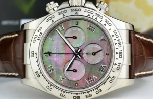 Men's Watches | Racing Professional Watches | Sant Blanc ROLEX White Gold Daytona Tahitian Mother of Pearl Roman Dial Brown Crocodile Strap Model 116519