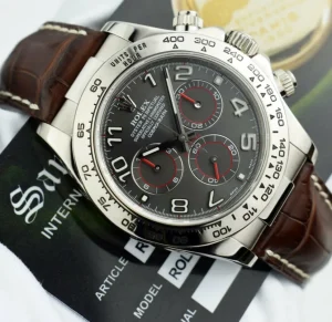 Men's Watches | Racing Professional Watches | Sant Blanc ROLEX White Gold Daytona Gray Slate Arabic Dial with Brown Crocodile Strap Model 116519