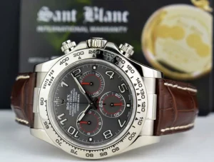 Men's Watches | Racing Professional Watches | Sant Blanc ROLEX White Gold Daytona Gray Slate Arabic Dial with Brown Crocodile Strap Model 116519