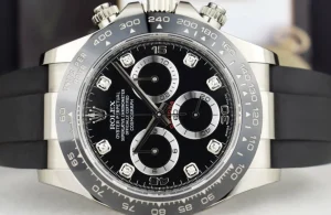 Racing Professional Watches | Sant Blanc ROLEX White Gold Daytona Black Diamond Dial Oysterflex Strap Model 116519LN