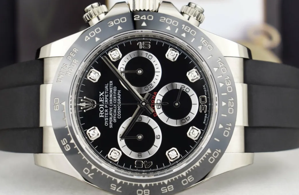 rolex_white_gold_daytona__5.webp Racing Professional Watches | Sant Blanc ROLEX White Gold Daytona Black Diamond Dial Oysterflex Strap Model 116519LN