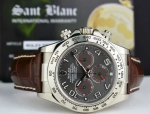Men's Watches | Racing Professional Watches | Sant Blanc ROLEX White Gold Daytona Gray Slate Arabic Dial with Brown Crocodile Strap Model 116519