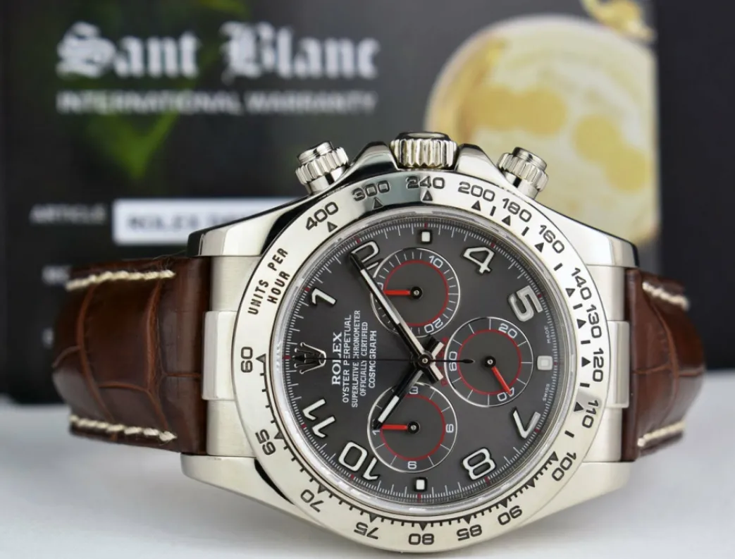 rolex_white_gold_daytona__6-2.webp Men's Watches | Racing Professional Watches | Sant Blanc ROLEX White Gold Daytona Gray Slate Arabic Dial with Brown Crocodile Strap Model 116519