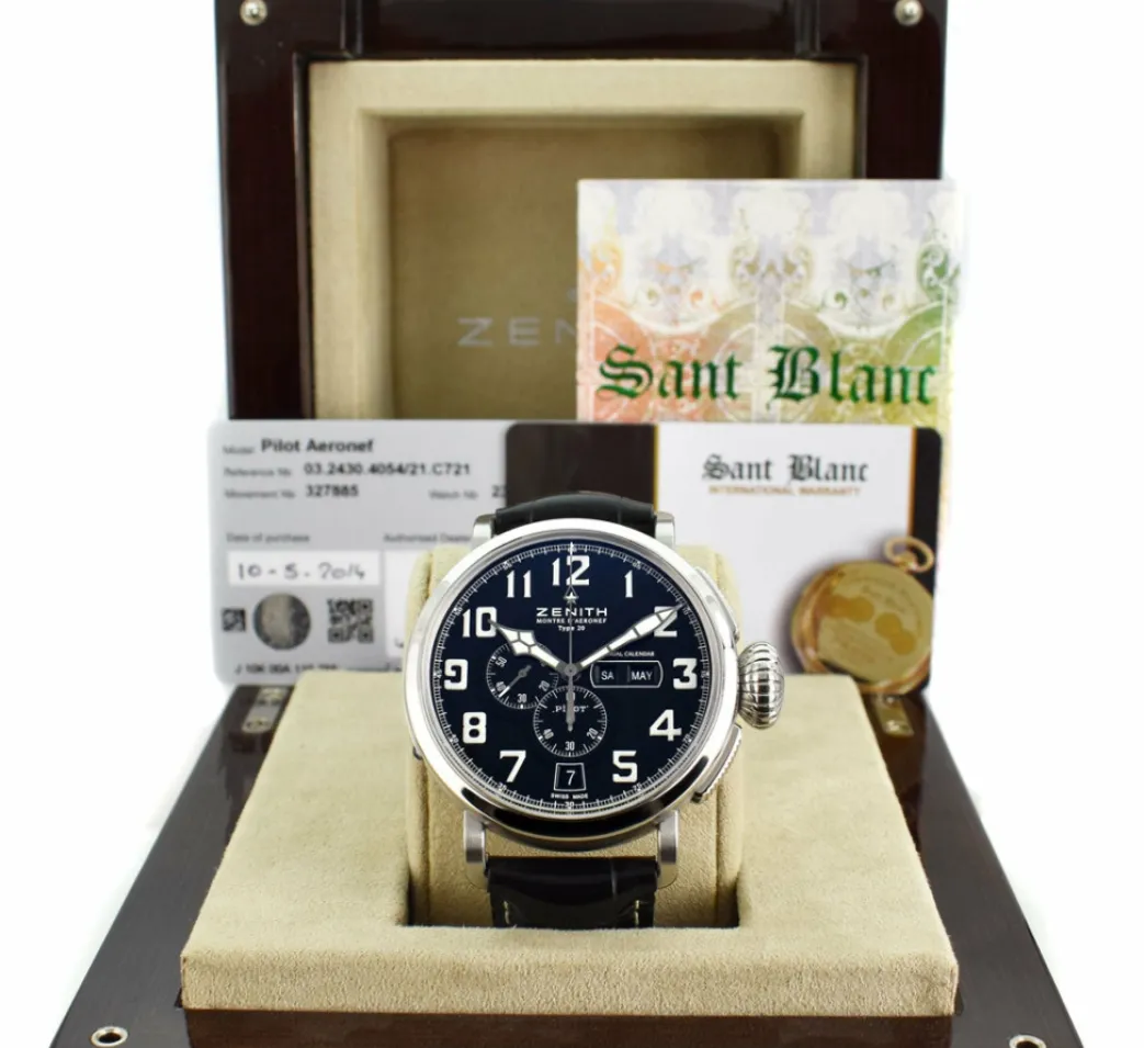 zenith_mm_stainless_steel_0.webp Men's Watches | Sant Blanc ZENITH 48mm Stainless Steel Pilot Montre D'Aeronef Type 20 Annual Calendar Black Dial Model 03.2430.4054/21.C721